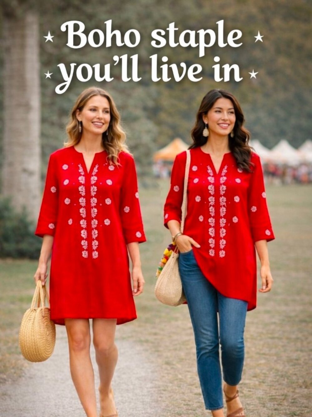 Boho Festival Top Red Embroidered 100% Cotton Tunic Kurta Ethnic Rita Kumar S/M